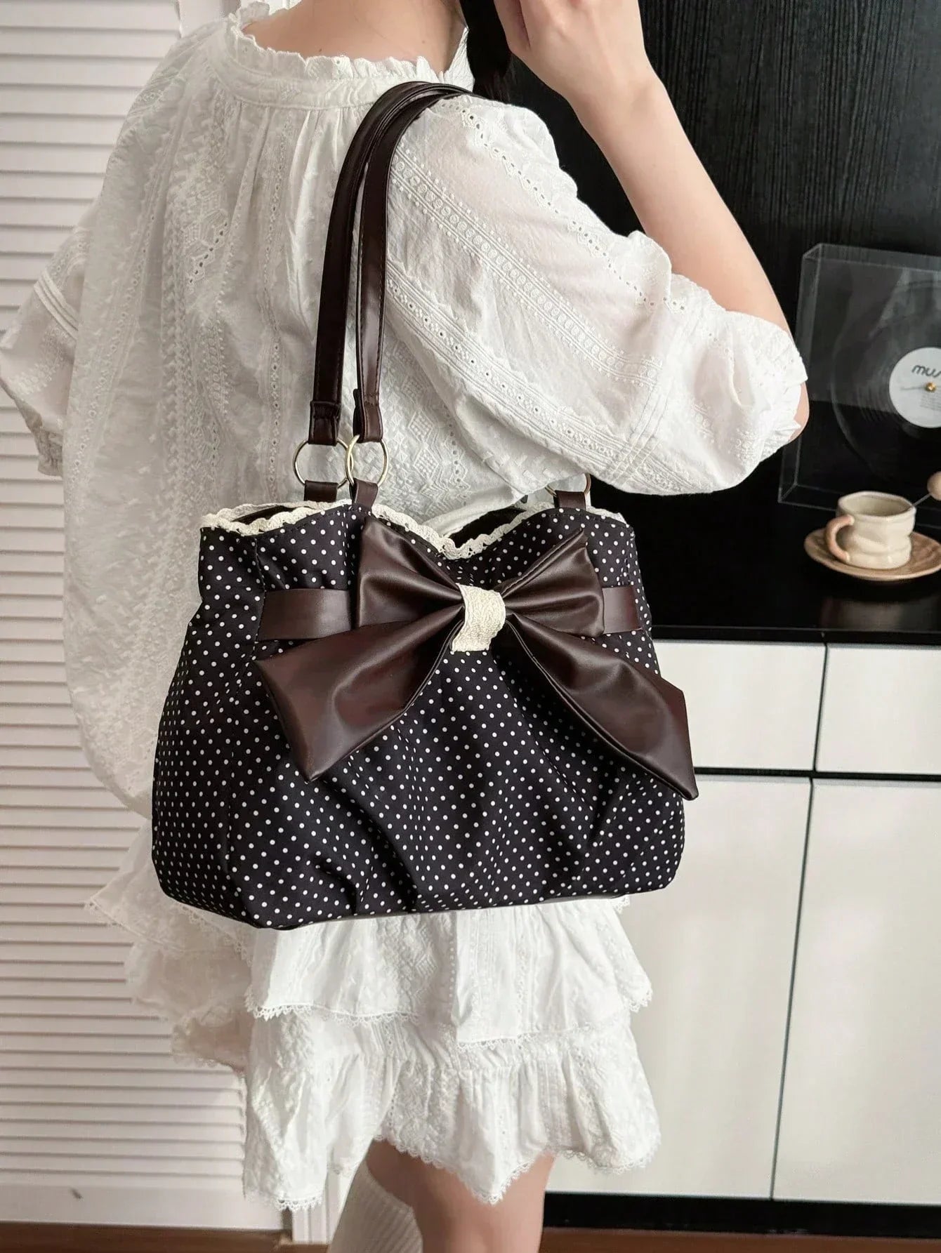 Large Polka Dot Ruffle Tote Bag